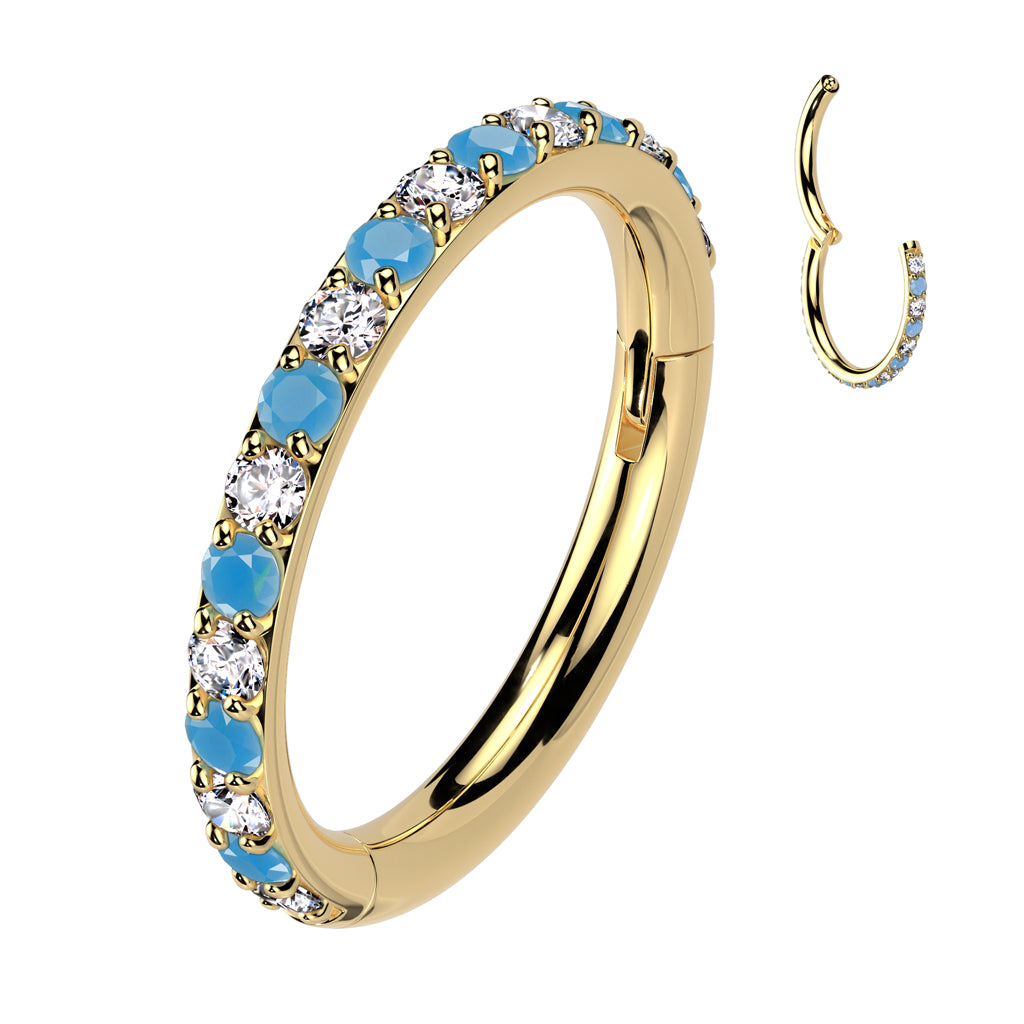 16G Titanium Hinged Hoop Ring W/ Outward Opal Facing Pave